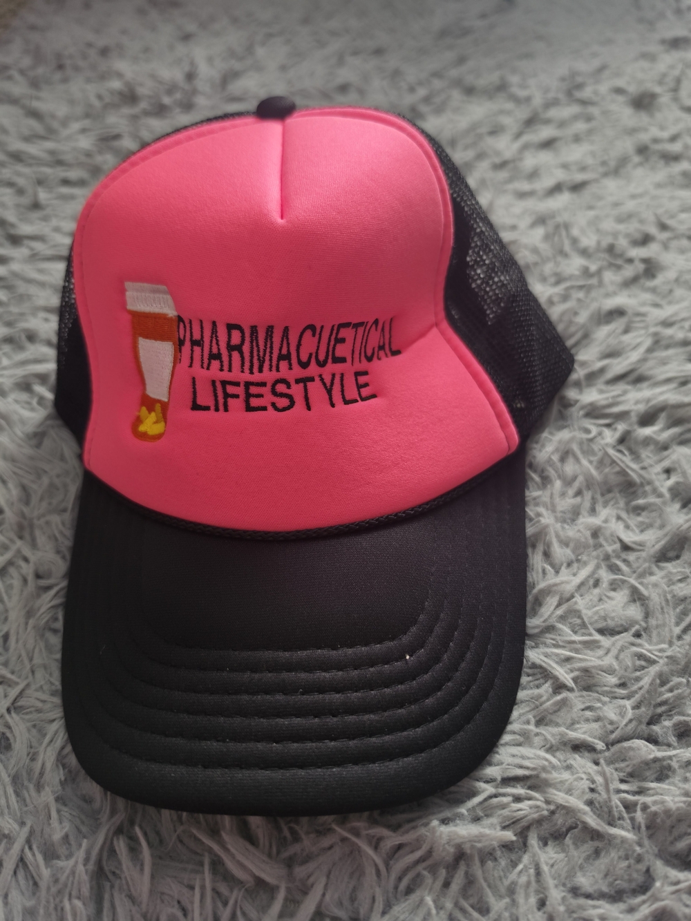OTTO Pink/Black Trucker Hat, One Size, Adjustable, Mesh Back, Solid Pattern